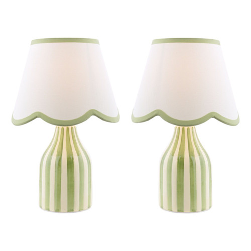 Aimee Twin Pack Green Ceramic with Ivory Shade Table Lamp