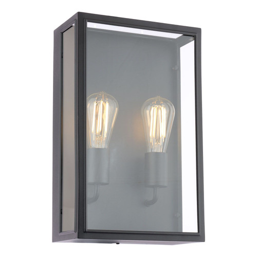 Mazin 2 Light Matt Black with Clear Glass Outdoor Wall Light