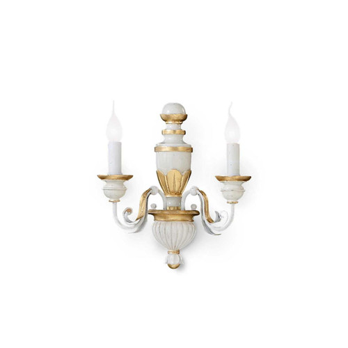Ideal-Lux Firenze AP2 Antique White Resin with Gold Wall Light - Clearance 