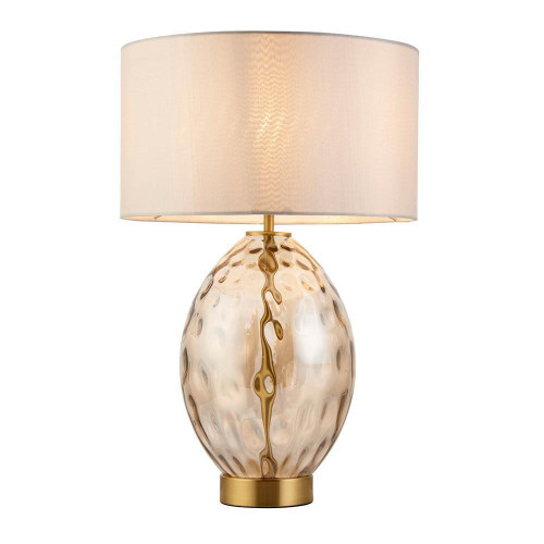 Endon Lighting Elin Bright Satin Gold Champagne with White Shade Table Lamp - Clearance 