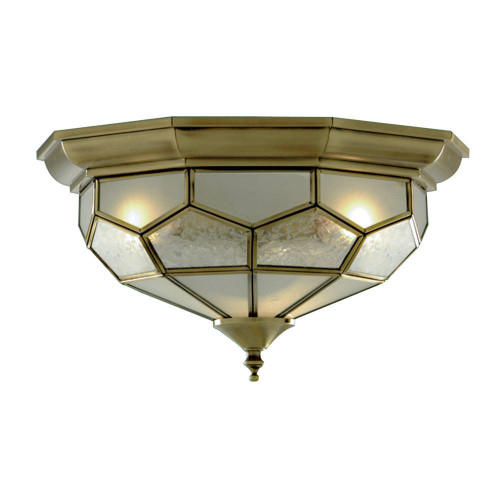 Searchlight Pisa Ii Flush Antique Brass with Leaded Glass 29cm Flush Ceiling Light - Clearance 