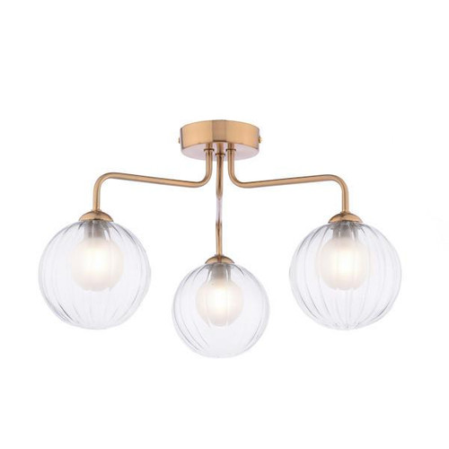 Dar Lighting Feya 3 Light Antique Bronze with Clear and Opal Glass Semi Flush Ceiling Light - Clearance 