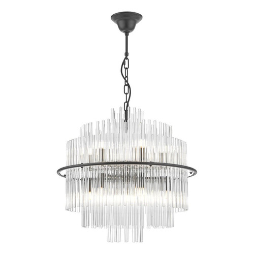 Dar Lighting Lukas 13 Light Satin Black with Crystal Pendant Light - Clearance 