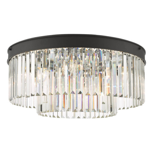 Dar Lighting Celeus 6 Light Anthracite with Crystal Flush Ceiling Light 