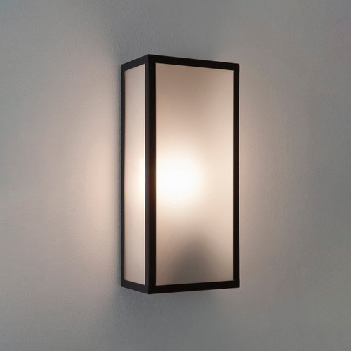Messina Black with Frosted Glass and Sensor 16cm IP44 Outdoor Wall Light