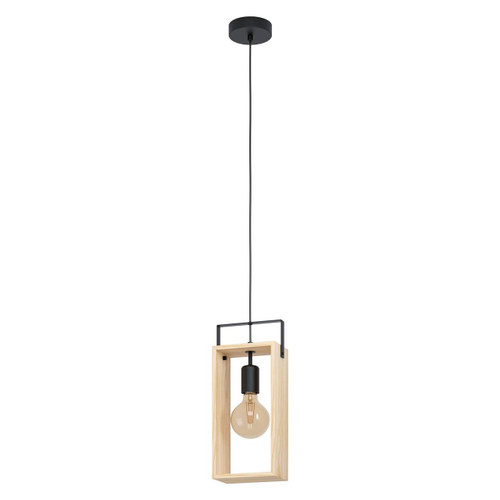 Eglo Lighting Famborough Black with Natural Wood Pendant Light