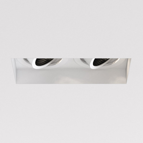 Trimless Twin 2 Light Matt White Square Adjustable Recessed Ceiling Light