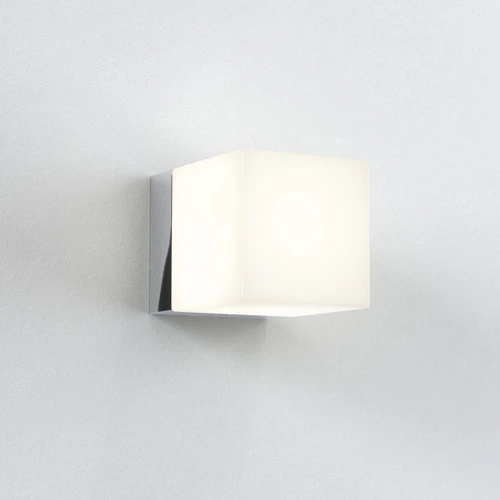 Cube Polished Chrome with White Glass IP44 Bathroom Wall Light
