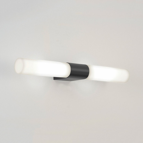 Padova 2 Light Matt Black with White Frosted Diffusers IP44 Bathroom Wall Light