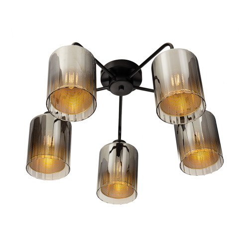 Seymour 5 Light Black with Smoked Glass and Metal Shades Semi Flush Ceiling Light