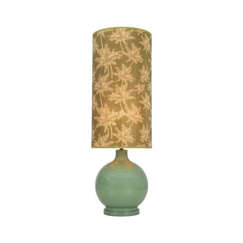 Bambou Olive Green Glass and Drum Shade Table Lamp