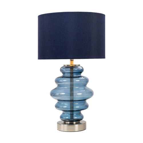 Oaks Lighting Hartwell Navy Blue Glass and Drum Shade Table Lamp 