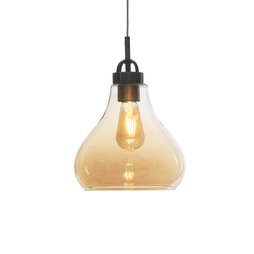 Oaks Lighting Turua Antique Brass with Amber Glass Shade Pendant Light 