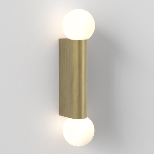 Ortona 2 Light Matt Brushed Brass with White Opal Spheres IP44 Bathroom Wall Light
