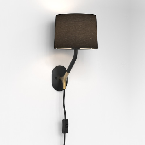 Arbor Plug-In Matt Black and Gold with Black Shade Wall Light