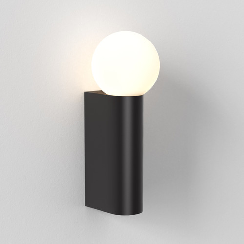 Ortona Matt Black with White Opal Sphere IP44 Bathroom Wall Light