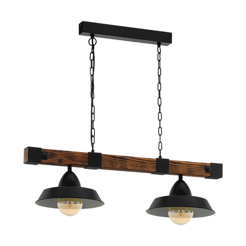 Eglo Lighting Oldbury 2 Light Black with Rustic Wood Bar Pendant Light