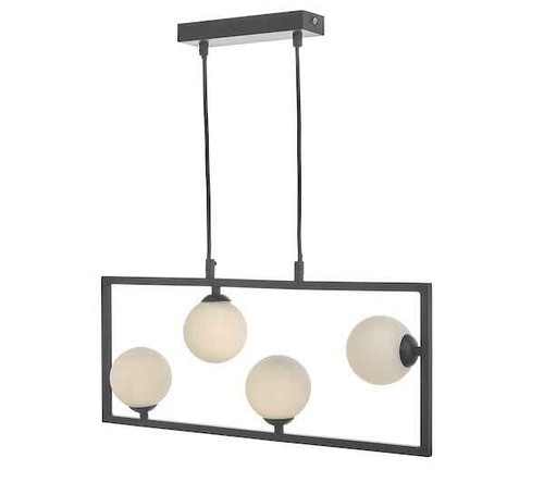 Ensio 4 Light Matt Black and Opal Glass Pendant Light