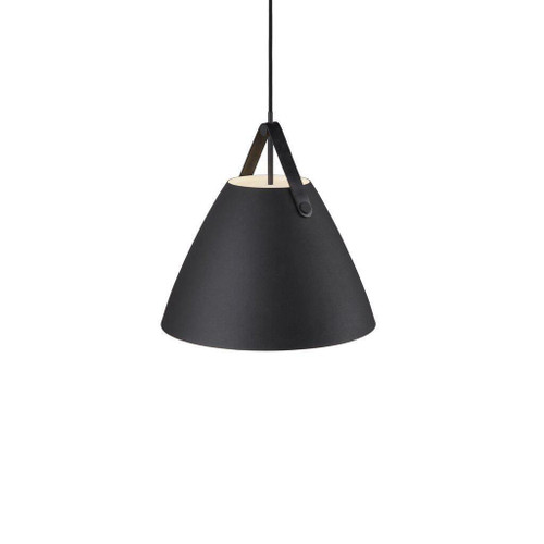 DFTP Strap 36 Black with White Opal Glass and Leather Strap Pendant Light