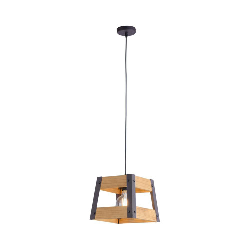 Leuchten Direkt CRATE Black with Natural Wood Shade Pendant Light