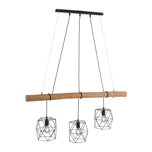 Leuchten Direkt EDGAR 3 Light Black with Wood Wire Cage Bar Pendant Light