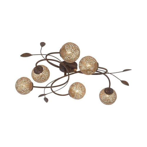 Paul Neuhaus GRETA 6 Light Rust with Gold Coloured Glass Semi Flush Ceiling Light