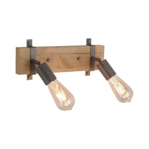 Leuchten Direkt SLAT 2 light Black and Wood Adjustable Wall or Ceiling Spotlight