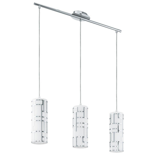 Eglo Lighting Bayman 3 Light White and Chrome Glass with Decor Shade Bar Pendant Light