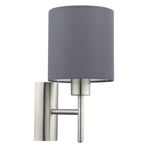 Pasteri Satin Nickel with Grey Fabric Shade Wall Light