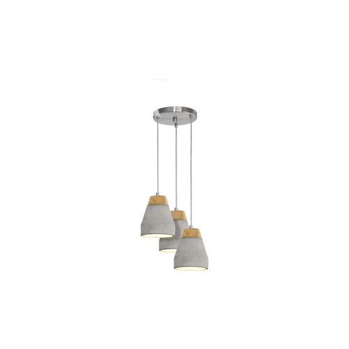 Eglo Lighting Tarega 3 Light Grey with Wood and Concrete Pendant Light