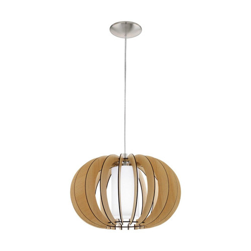 Eglo Lighting Stellato 1 400 Satin Nickel with Wood and Glass Shade Pendant Light