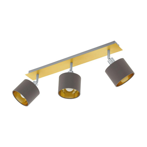 Eglo Lighting Valbiano 3 Light Brushed Brass and Satin Nickel with Cappuccino and Gold Fabric Shade Bar Spotlight
