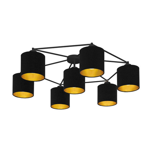 Eglo Lighting Staiti 7 Light Black with Black and Gold Fabric Shades Ceiling Light