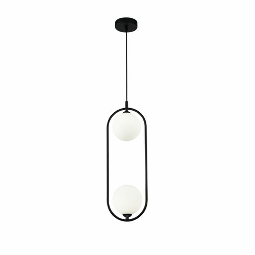 Maytoni Ring 2 Light Black with Opal Glass Shades Pendant Light