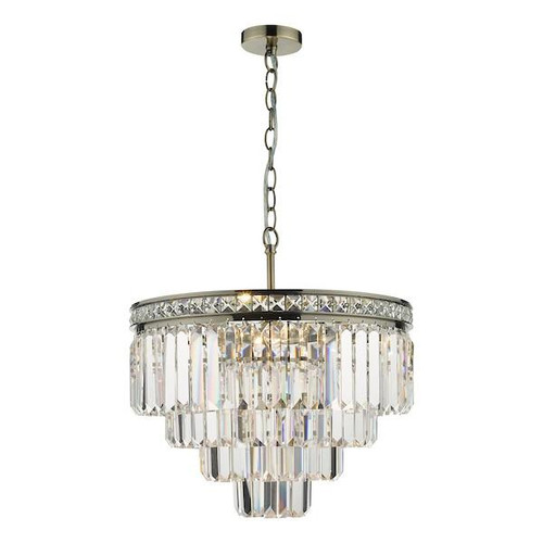 Dar Lighting Vyana 4 Light Antique Brass and Crystal Pendant Light