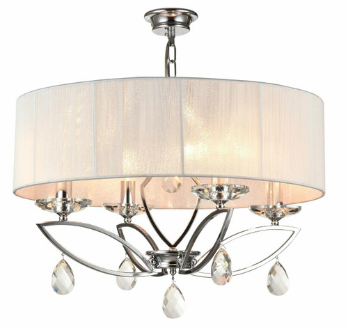 Maytoni Miraggio 4 Light Chrome with Glass and White Threaded Shade Pendant Light