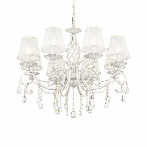 Maytoni Grace 8 Light Antique White and Gold with White Organza Shades Pendant Light