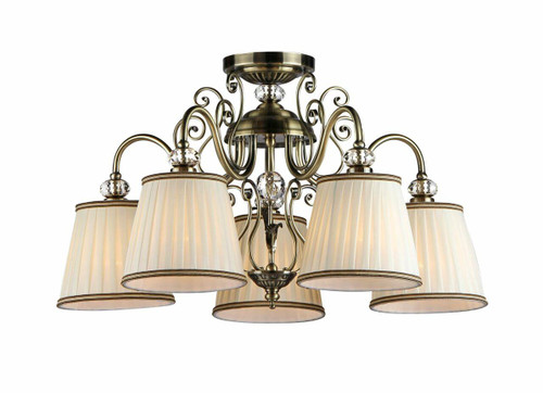 Maytoni Vintage 5 Light Antique Brass and Glass with Cream Shade Pendant Light