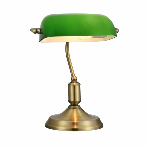 Maytoni Kiwi Antique Brass with Green Glass Bankers Table Lamp