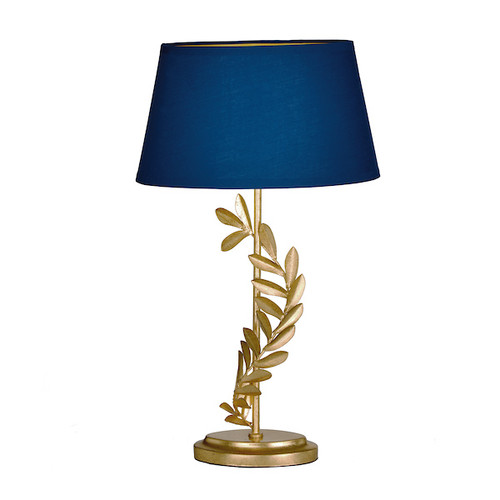 Archer Leaf Design in Gold with Navy Blue Shade Table Lamp