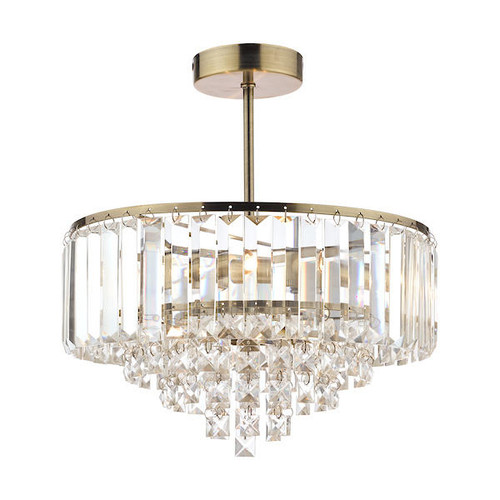 Laura Ashley Vienna 3 Light Crystal and Antique Brass Semi Flush Ceiling Light