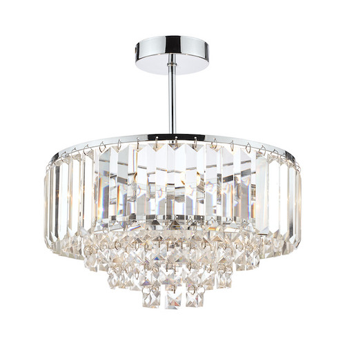 Vienna 3 Light Crystal & Polished Chrome Semi Flush Ceiling Light