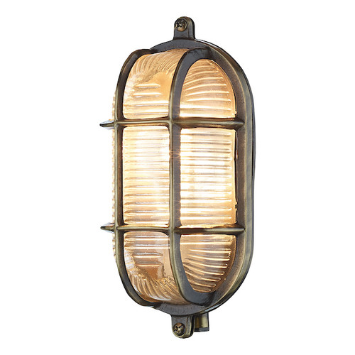 Admiral Small Oval Bulkhead Antique Brass IP64 Wall Light