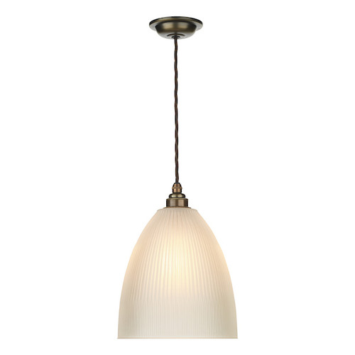 Duxford Antique Brass with Reeded Glass Shade Single Pendant Light