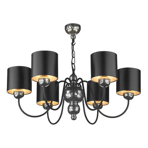 David Hunt Garbo 6 Light Pewter Complete with Black and Silver Shades Pendant Light 