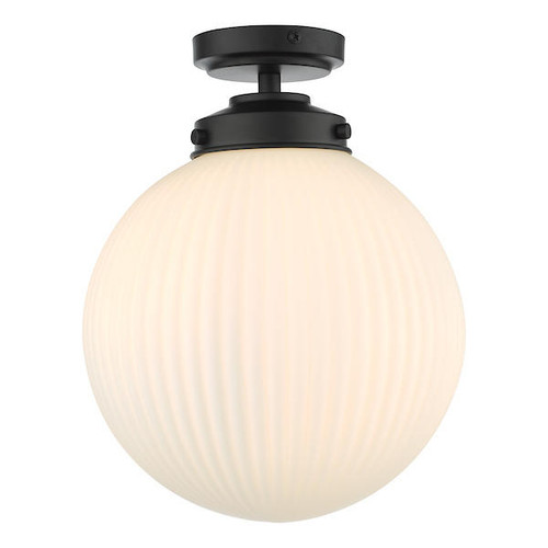 Dar Lighting Alrik Matt Black with Opal Glass IP44 Flush Ceiling Light