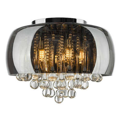 Dar Lighting Aviel 5 Light Smoked Shade with Clear Glass Droppers Flush Cileing Light