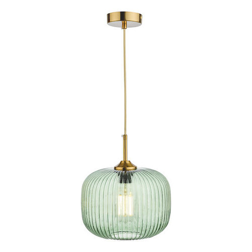 Dar Lighting Demarius Bronze with Green Ribbed Glass Pendant Light