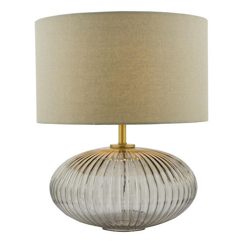 Dar Lighting Edmond Antique Brass and Smoked Glass with Shade Table Lamp