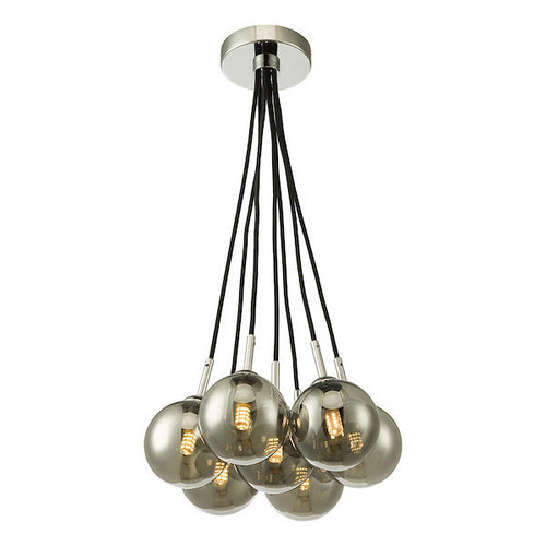 Dar Lighting Elpis 7 Light Polished Chrome and Smoked Glass Cluster Pendant